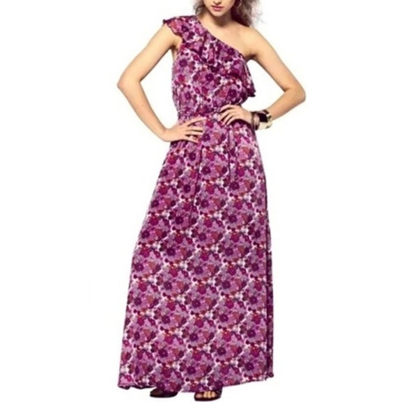 Liberty of London Dresses & Skirts - Liberty of London Pink Purple White Floral One Shoulder Maxi Dress size L Ruffle
